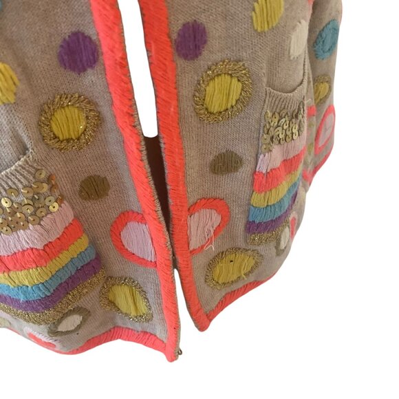 MANOUSH Wool Cardigan crop sleeve multicolor whimsical beige embroidered jacket - Picture 6 of 16